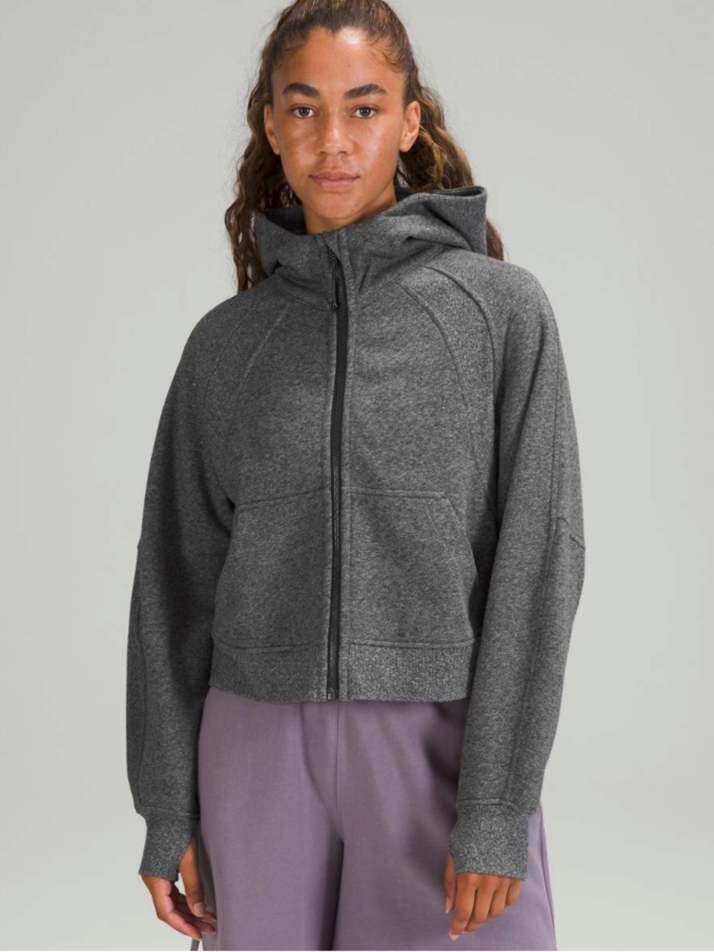 Lululemon Scuba Oversized Full Zip Jacket Medium Large Speckled Black Thumbholes